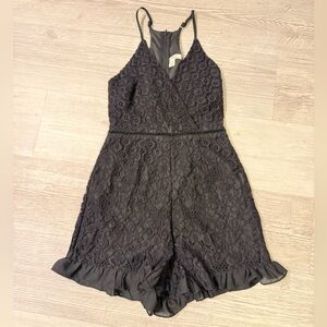 XS Miami Black Lace Romper with Ruffled Hem